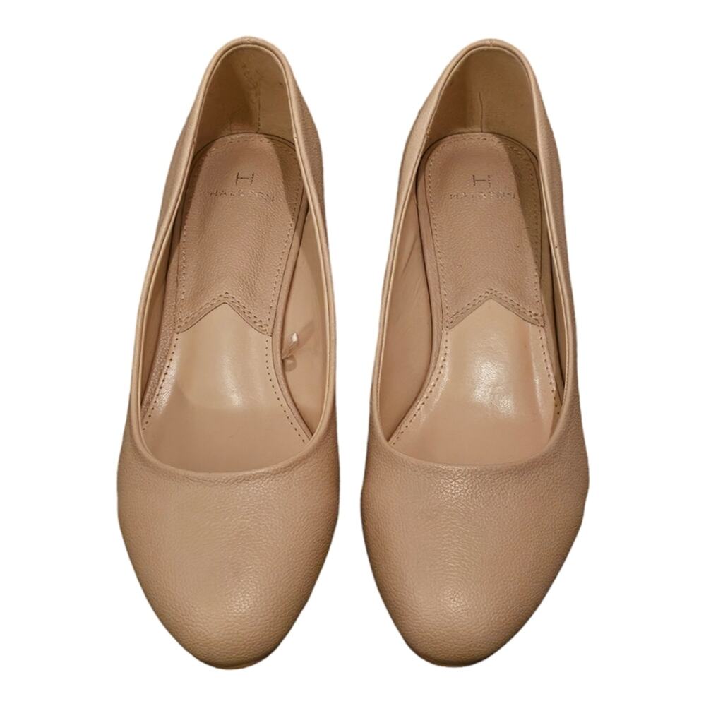 HALSTON PARIS Beige Pebbled Leather Block Heel PUMPS Heels Size 10